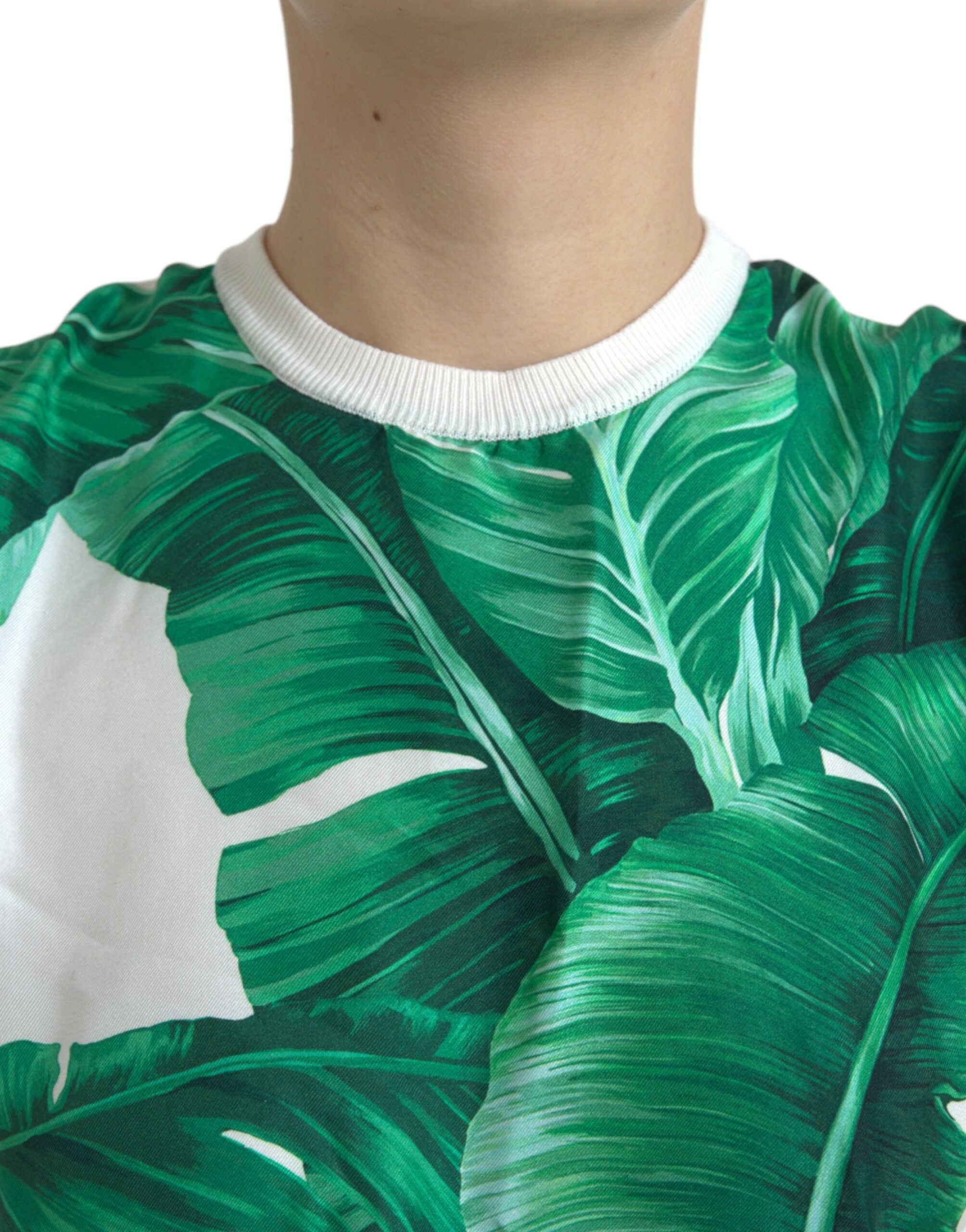 Dolce &amp; Gabbana White Banana Leaf Print Crew Neck Tank Top
