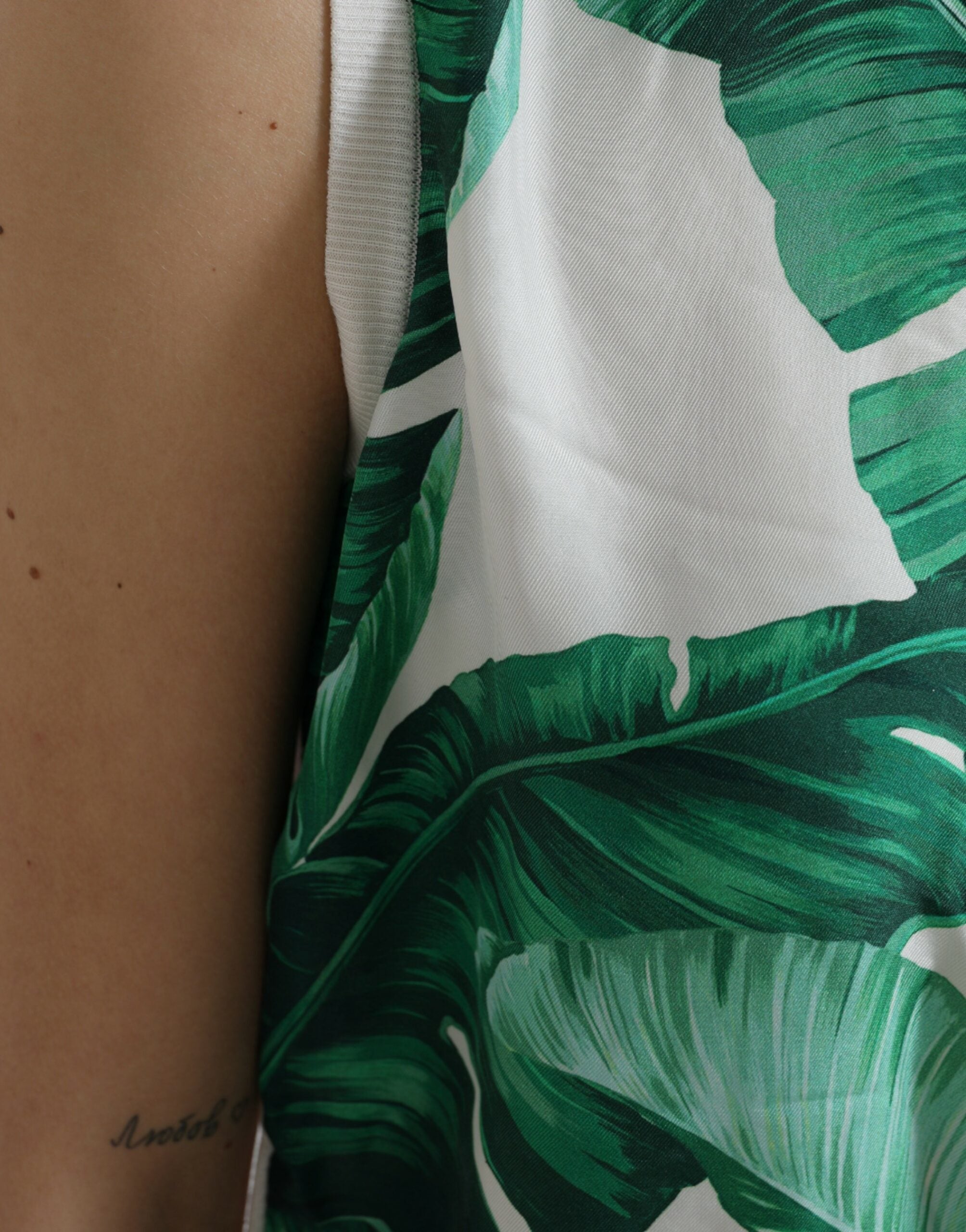 Dolce &amp; Gabbana White Banana Leaf Print Crew Neck Tank Top