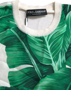 Dolce &amp; Gabbana White Banana Leaf Print Crew Neck Tank Top