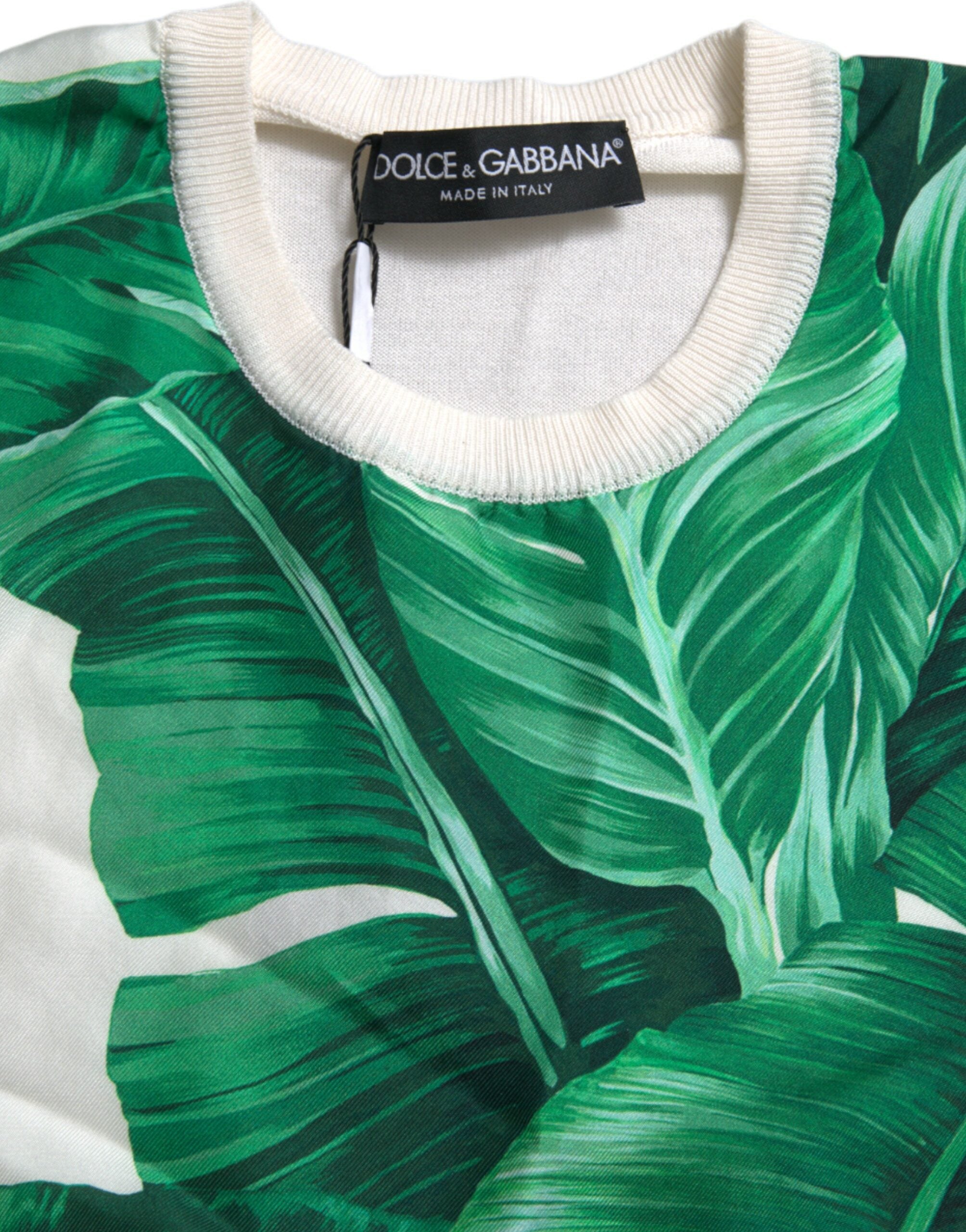 Dolce &amp; Gabbana White Banana Leaf Print Crew Neck Tank Top