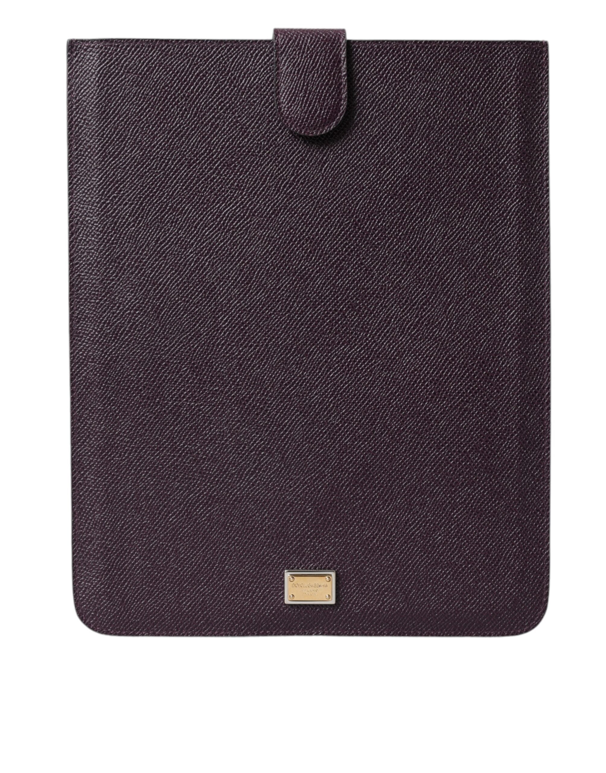 Dolce &amp; Gabbana Dark Brown Leather Logo Plaque Cover Sleeve Tablet Case
