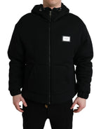 Dolce &amp; Gabbana Black Cotton Hooded Logo Bomber Jacket