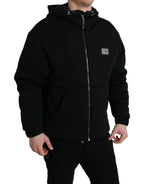 Dolce &amp; Gabbana Black Cotton Hooded Logo Bomber Jacket