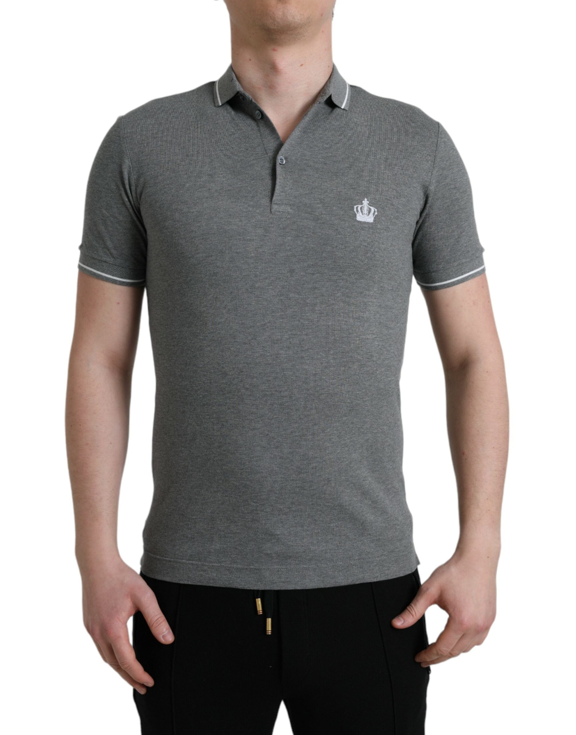 Dolce &amp; Gabbana Gray Collared Short Sleeve Crown T-shirt