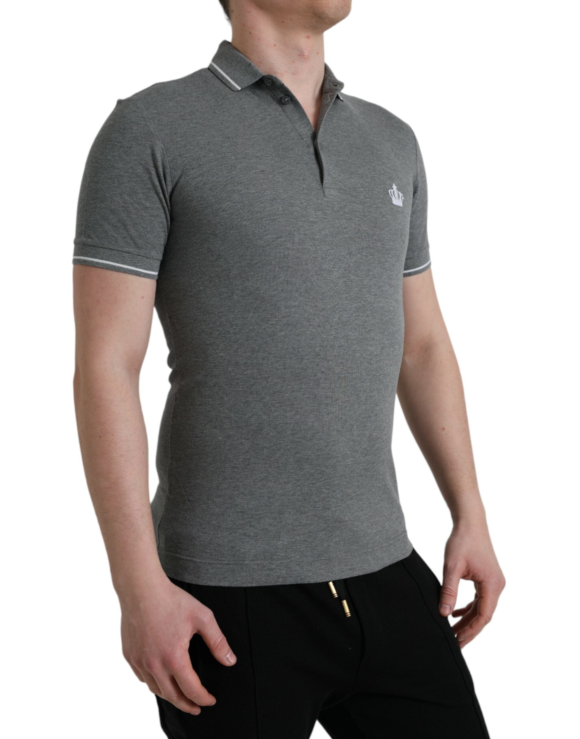 Dolce &amp; Gabbana Gray Collared Short Sleeve Crown T-shirt