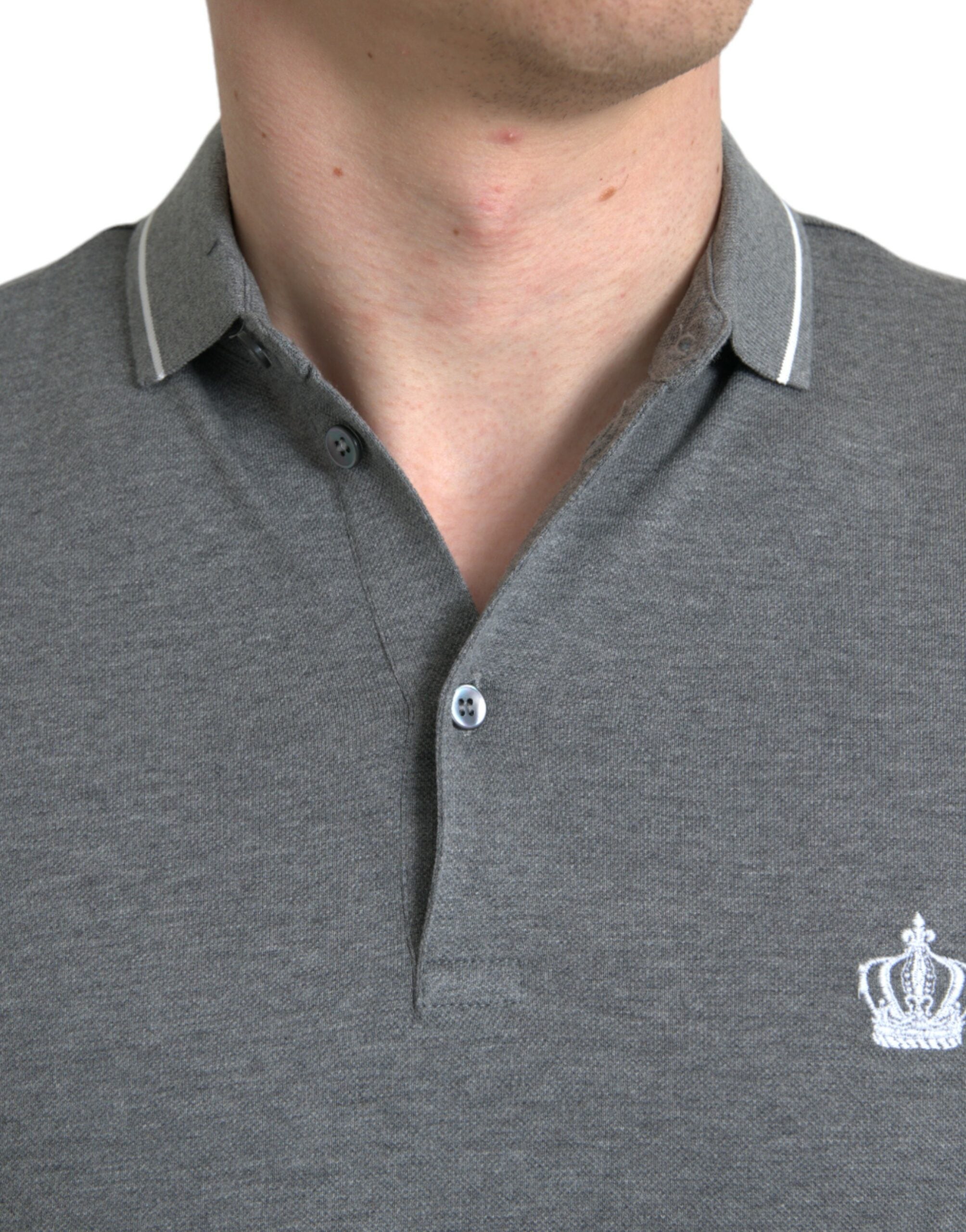 Dolce &amp; Gabbana Gray Collared Short Sleeve Crown T-shirt
