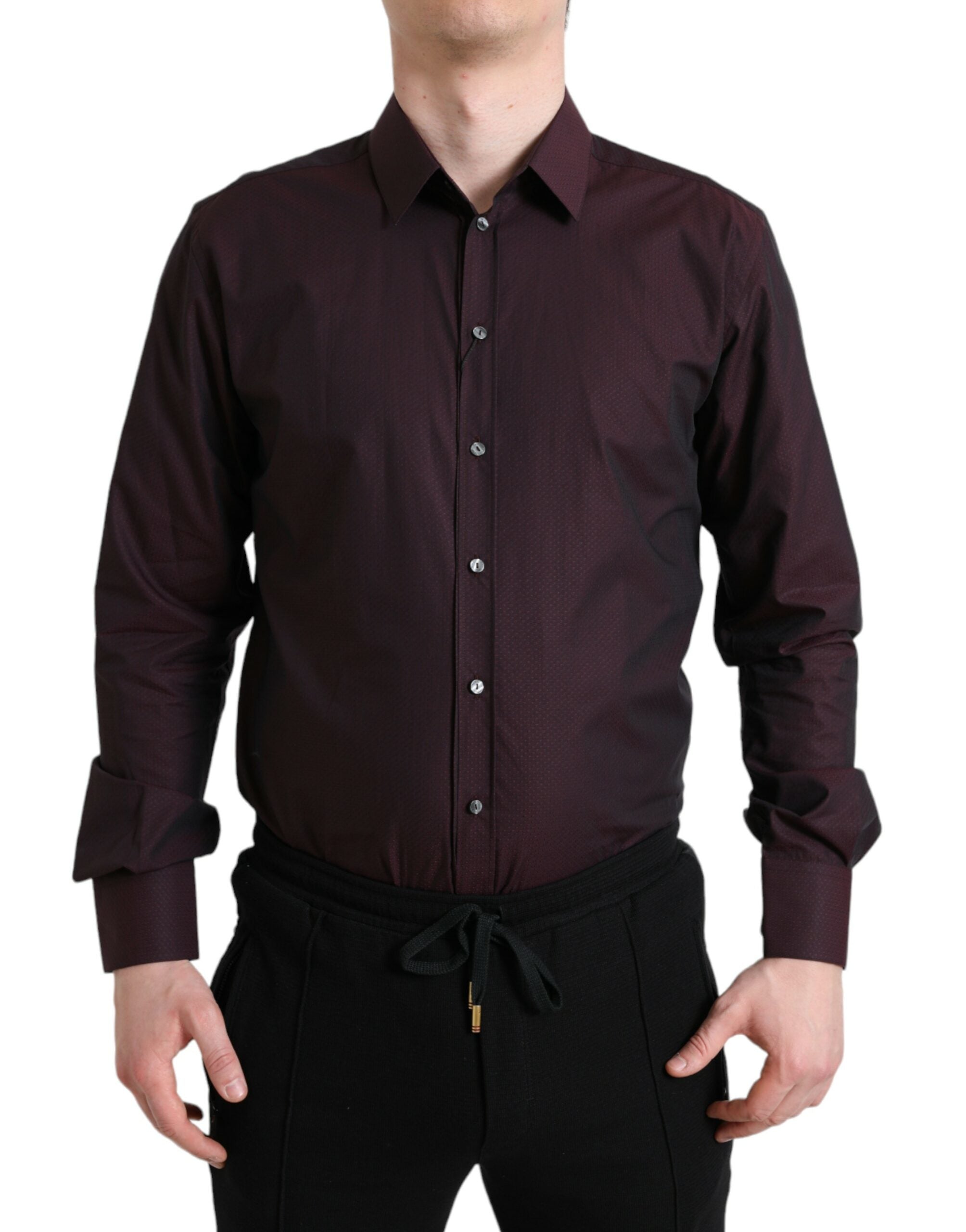 Dolce &amp; Gabbana Maroon Jacquard Formal Dress MARTINI Shirt