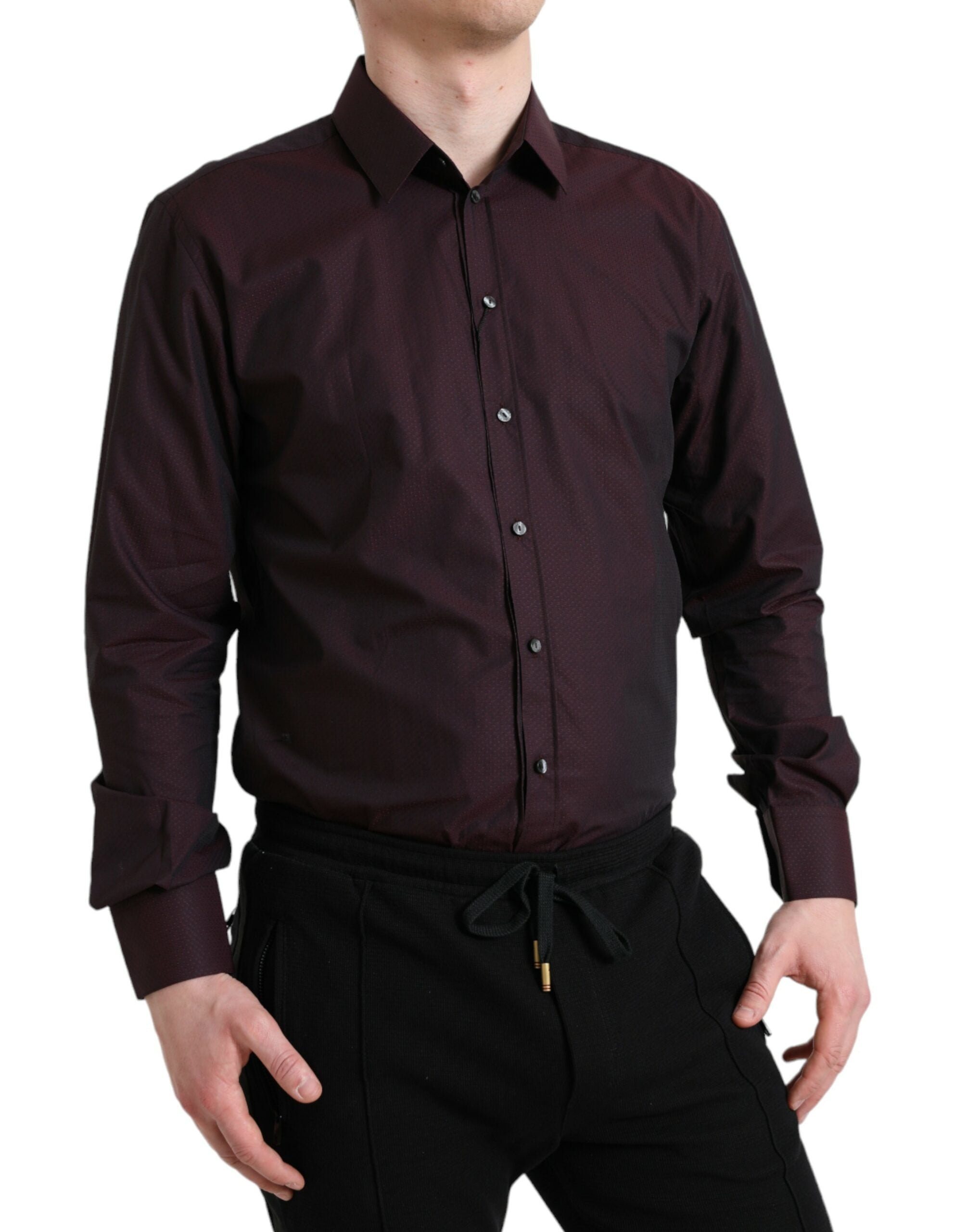 Dolce &amp; Gabbana Maroon Jacquard Formal Dress MARTINI Shirt