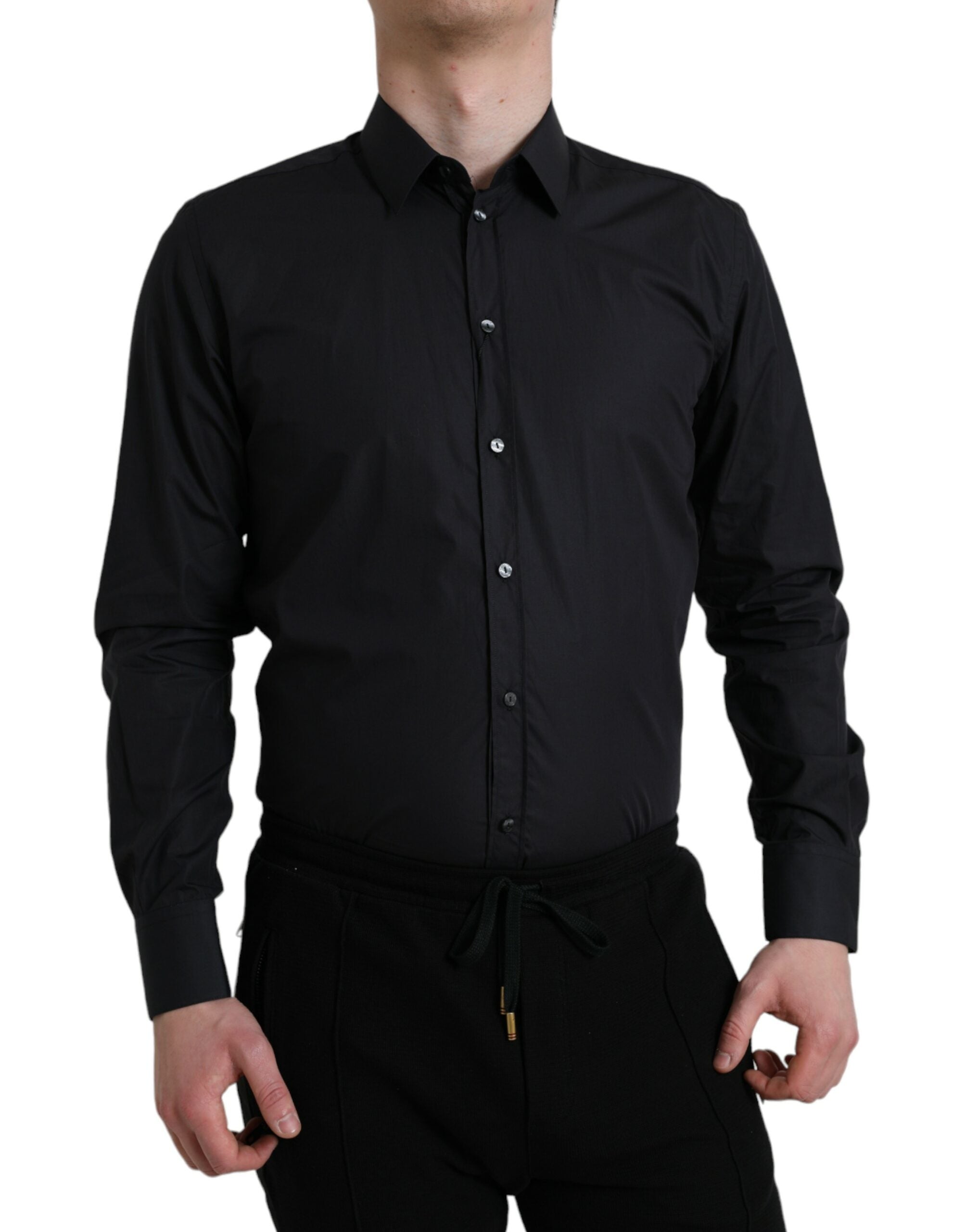 Dolce &amp; Gabbana Navy Blue Cotton Collared Formal Dress Shirt