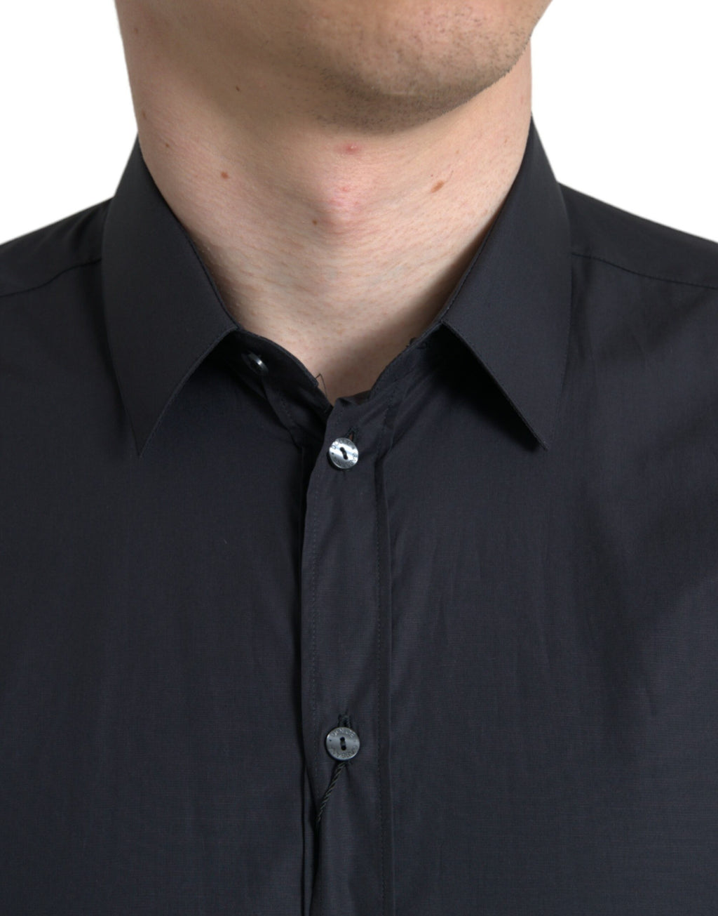 Dolce &amp; Gabbana Navy Blue Cotton Collared Formal Dress Shirt