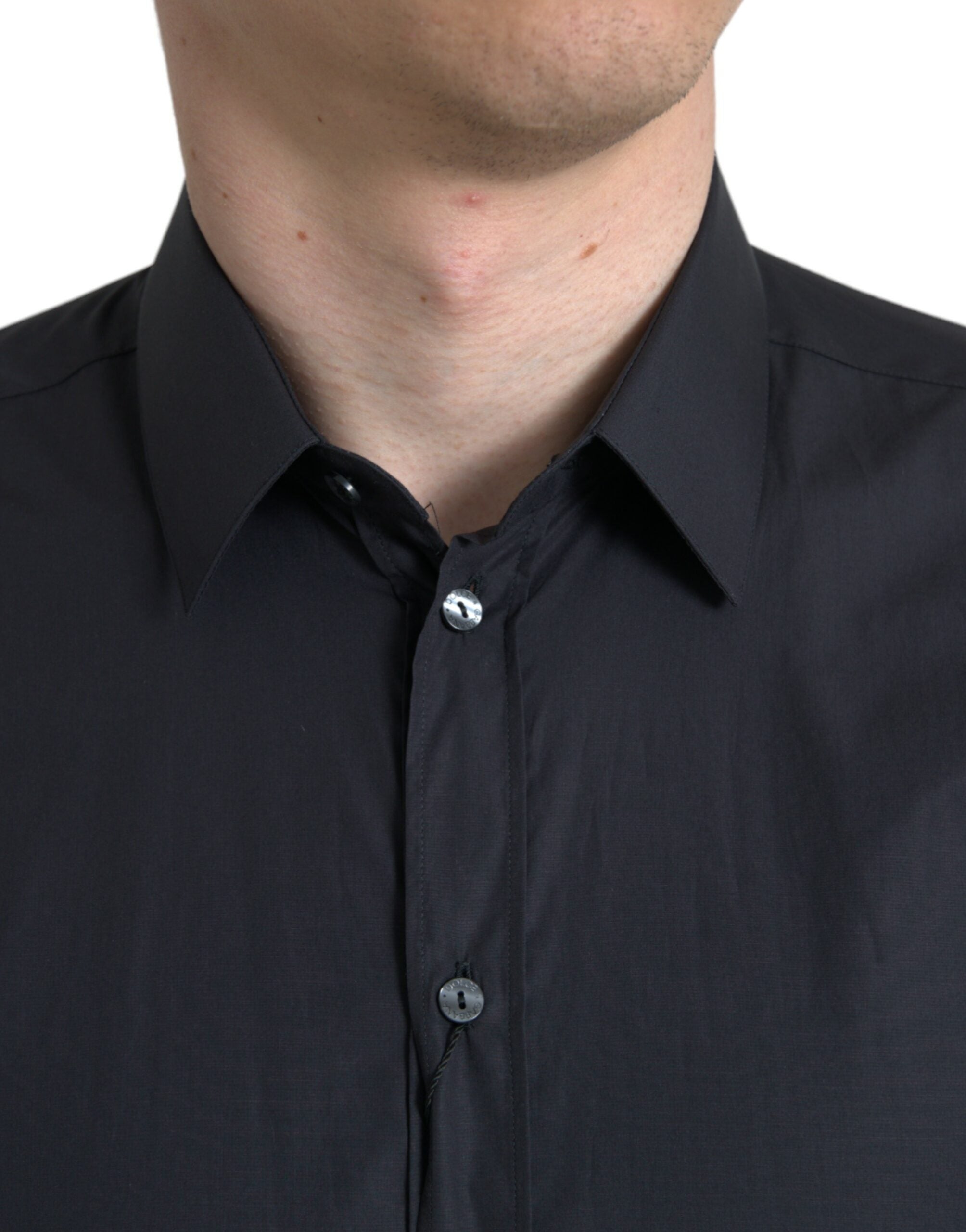 Dolce &amp; Gabbana Navy Blue Cotton Collared Formal Dress Shirt