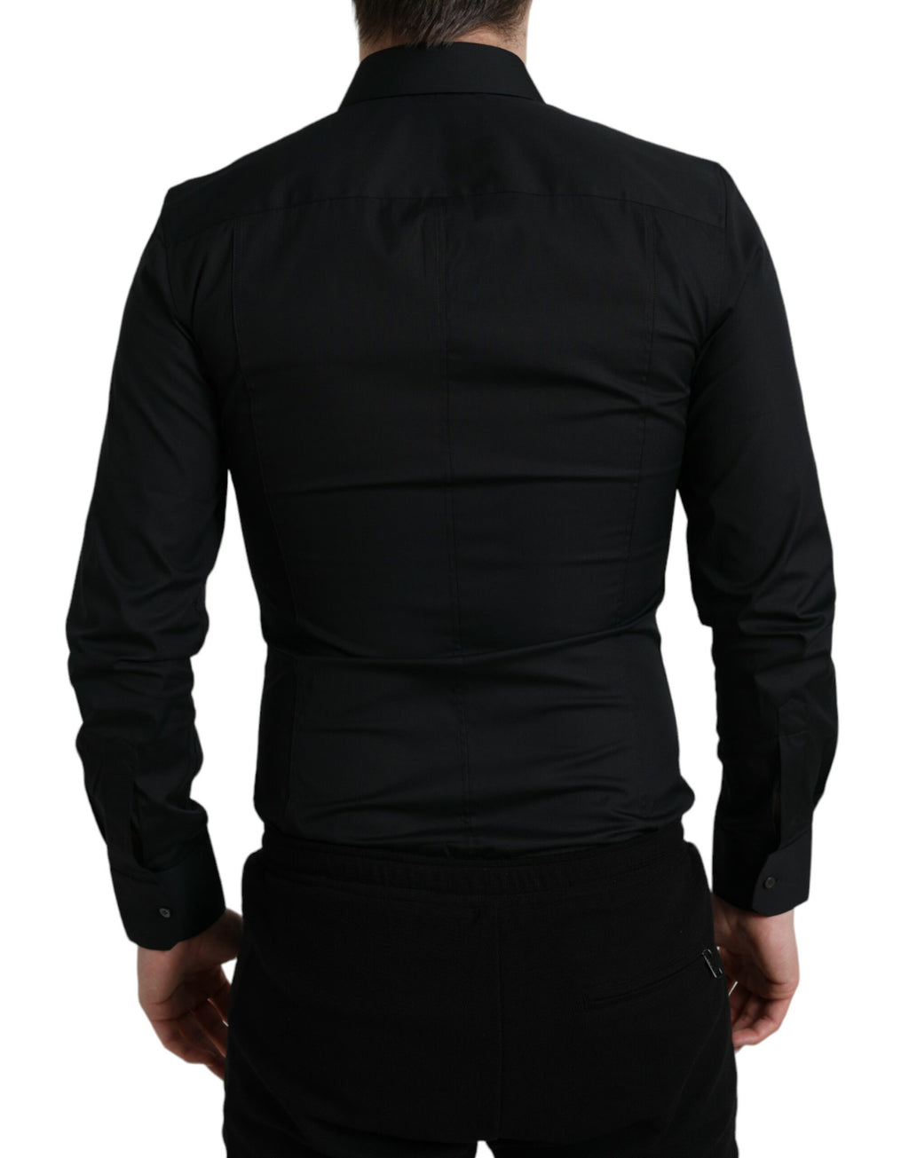 Dolce &amp; Gabbana Black Cotton Stretch Slim Formal Dress Shirt