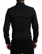 Dolce &amp; Gabbana Black Cotton Stretch Slim Formal Dress Shirt