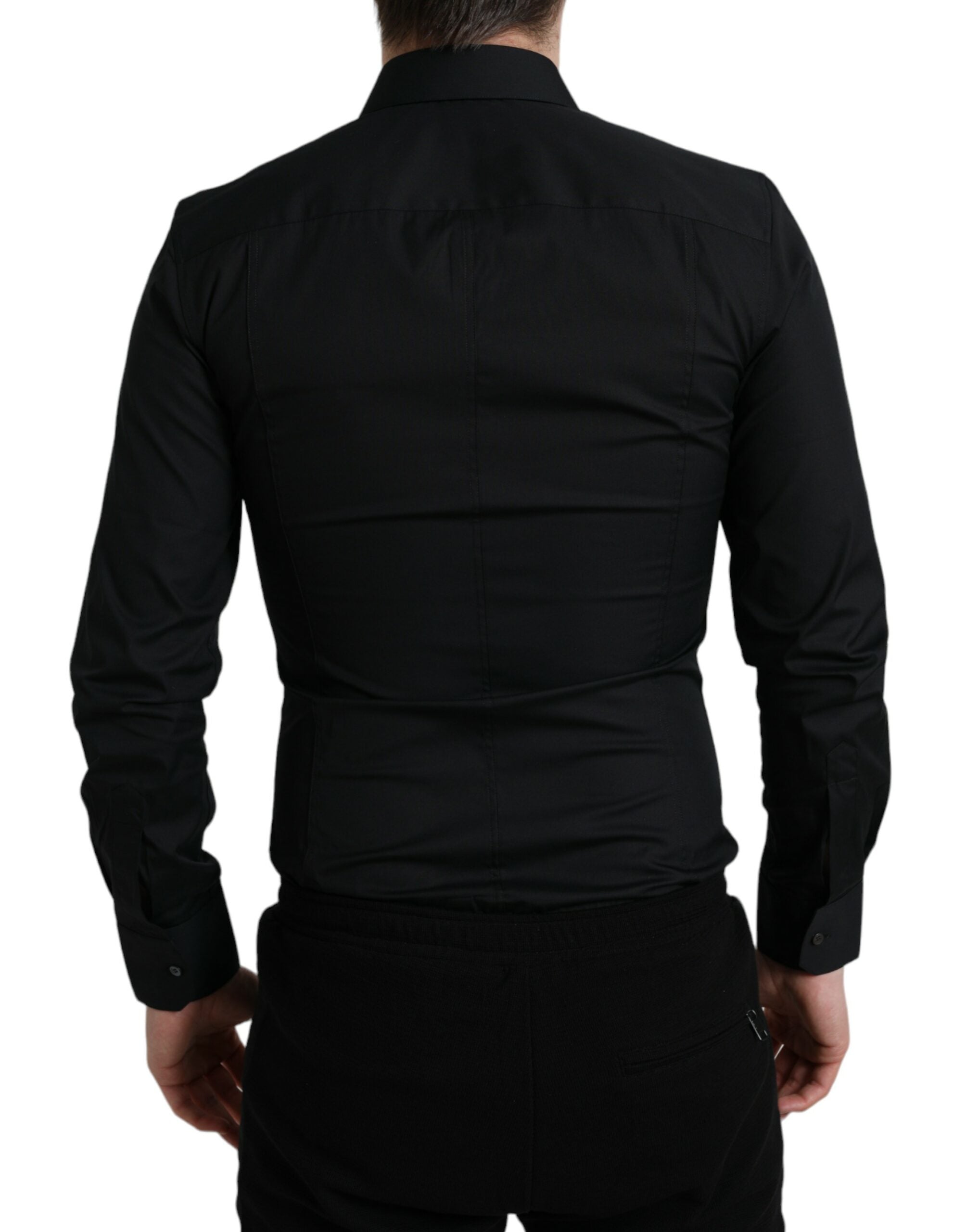 Dolce &amp; Gabbana Black Cotton Stretch Slim Formal Dress Shirt