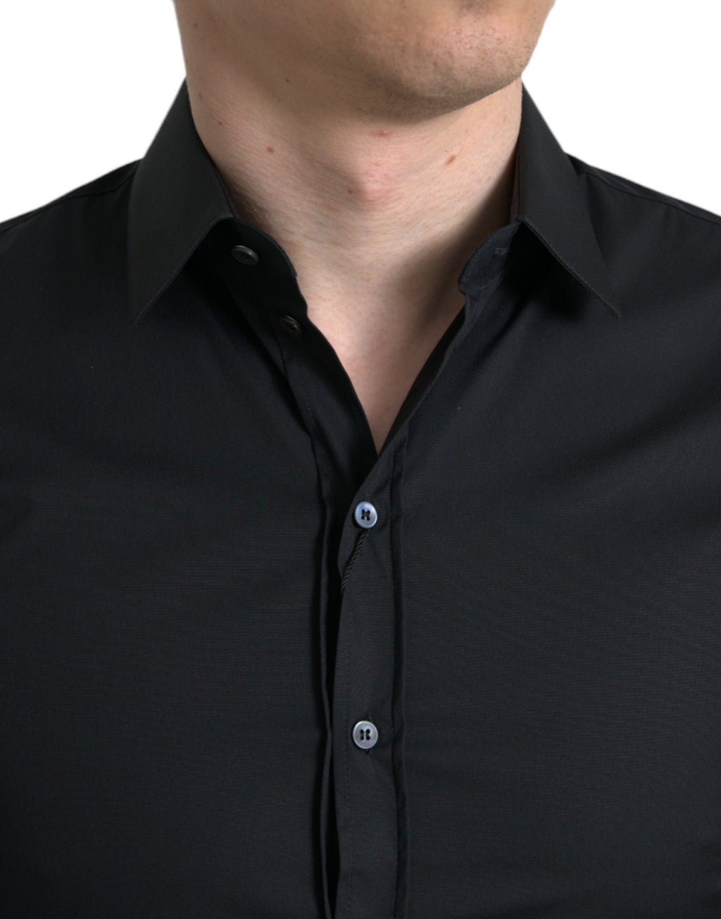 Dolce &amp; Gabbana Black Cotton Stretch Slim Formal Dress Shirt