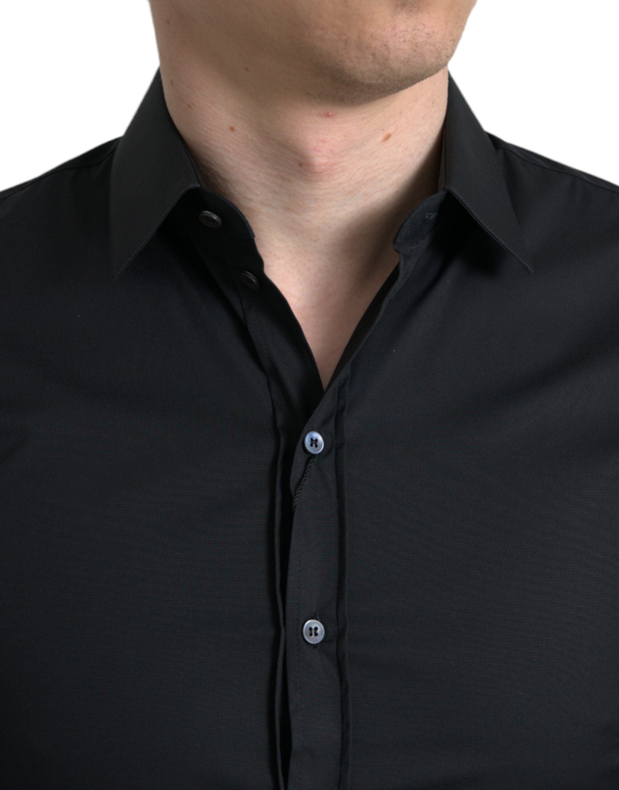 Dolce &amp; Gabbana Black Cotton Stretch Slim Formal Dress Shirt