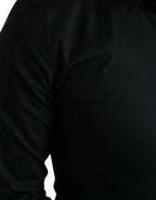 Dolce &amp; Gabbana Black Cotton Stretch Slim Formal Dress Shirt