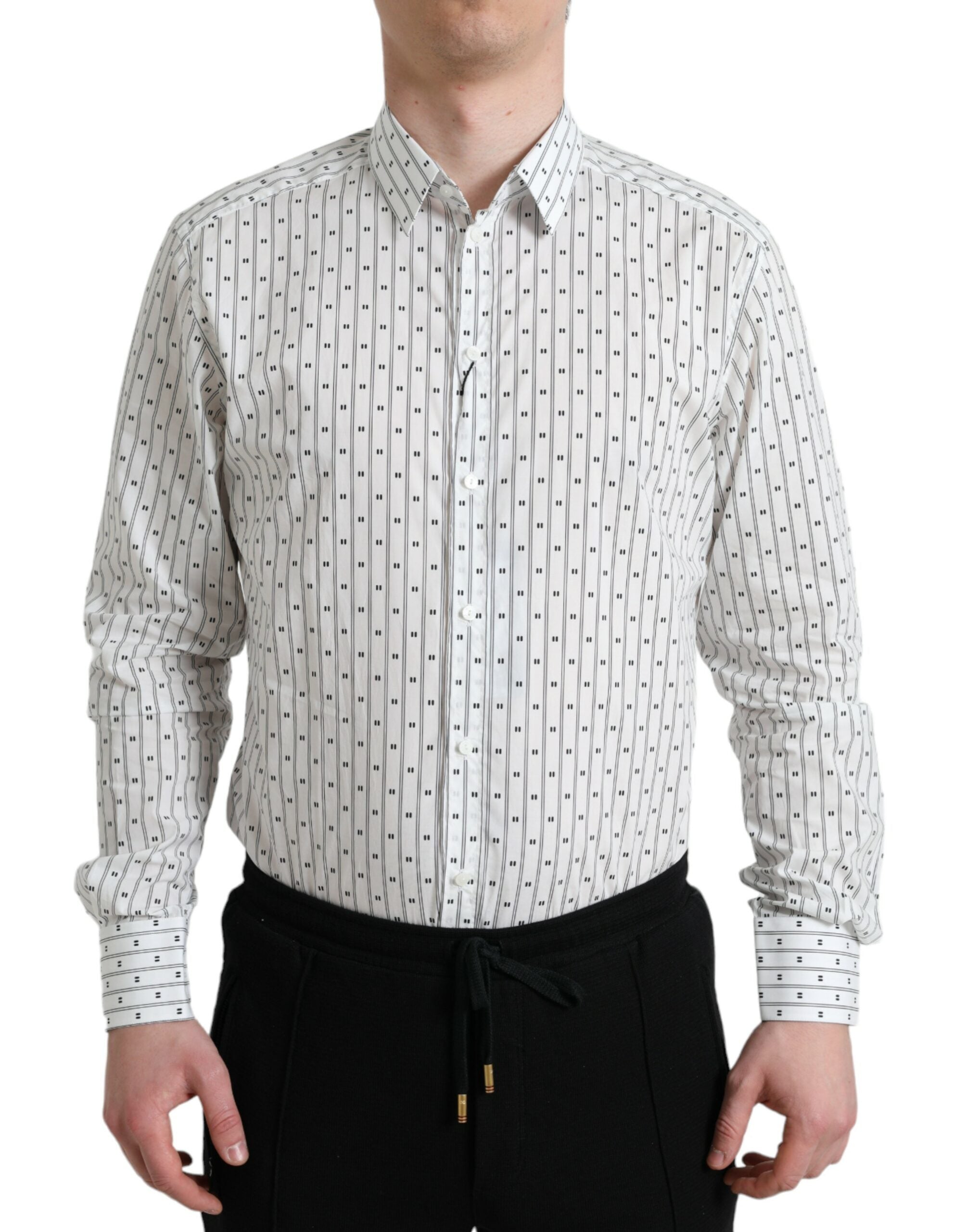 Dolce &amp; Gabbana White Patterned Men GOLD Formal Dress Shirt