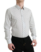 Dolce &amp; Gabbana White Patterned Men GOLD Formal Dress Shirt