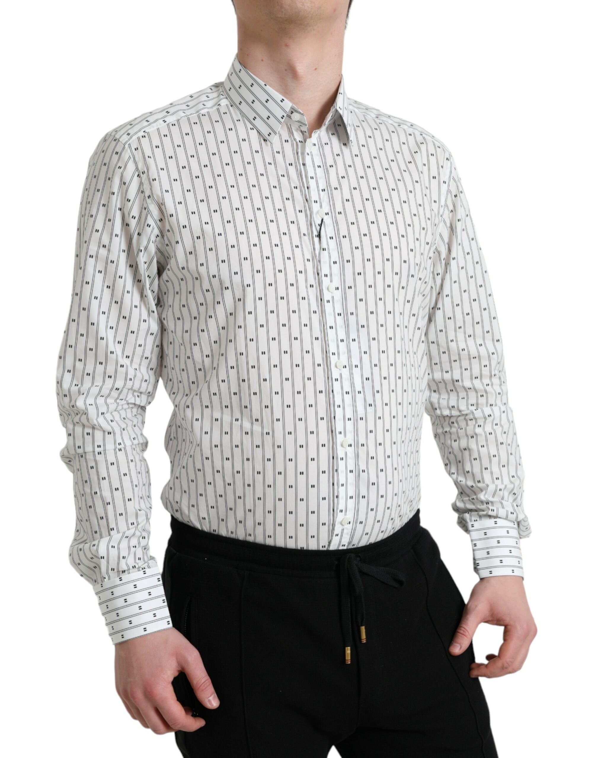 Dolce &amp; Gabbana White Patterned Men GOLD Formal Dress Shirt