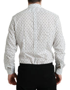 Dolce &amp; Gabbana White Patterned Men GOLD Formal Dress Shirt