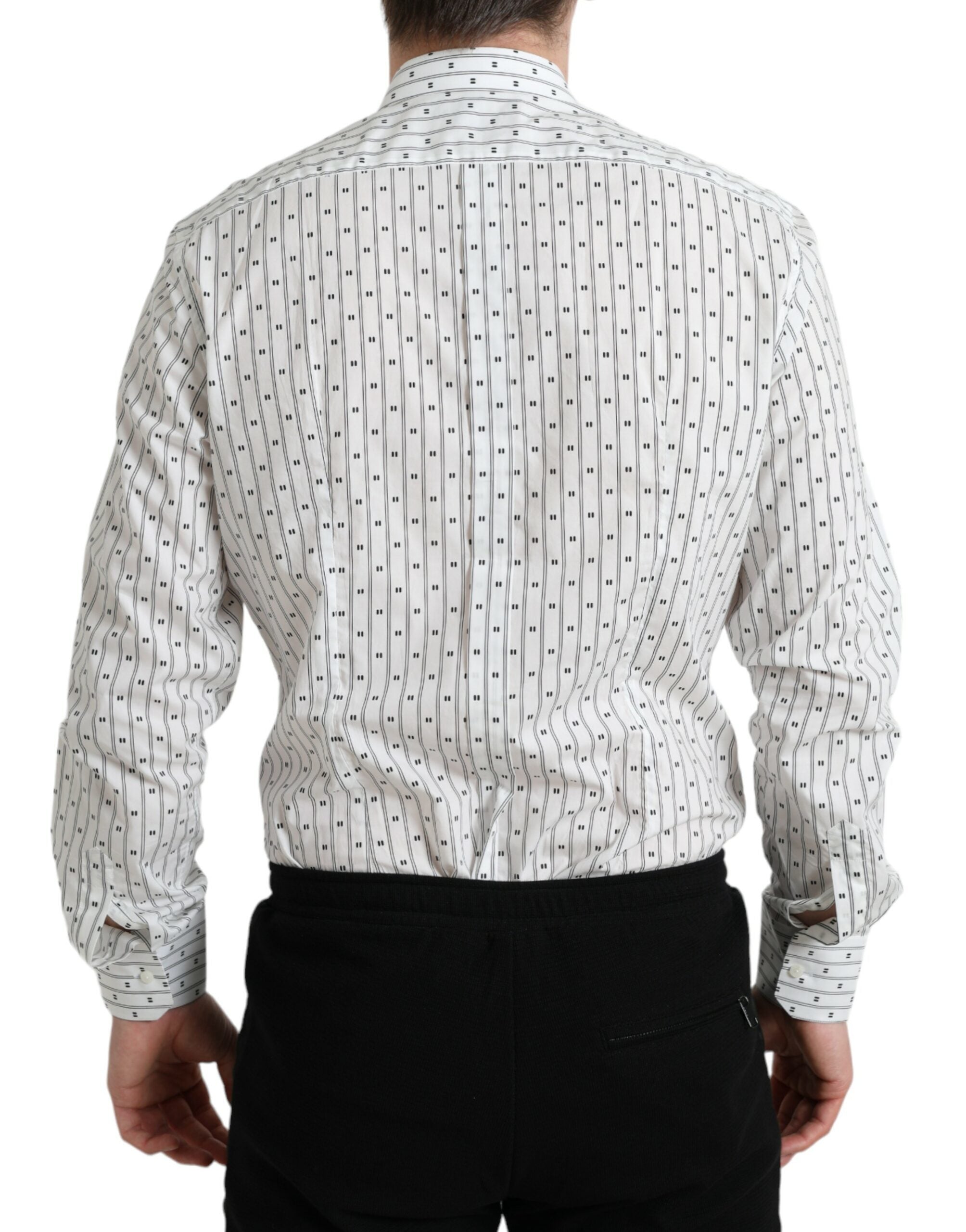 Dolce &amp; Gabbana White Patterned Men GOLD Formal Dress Shirt