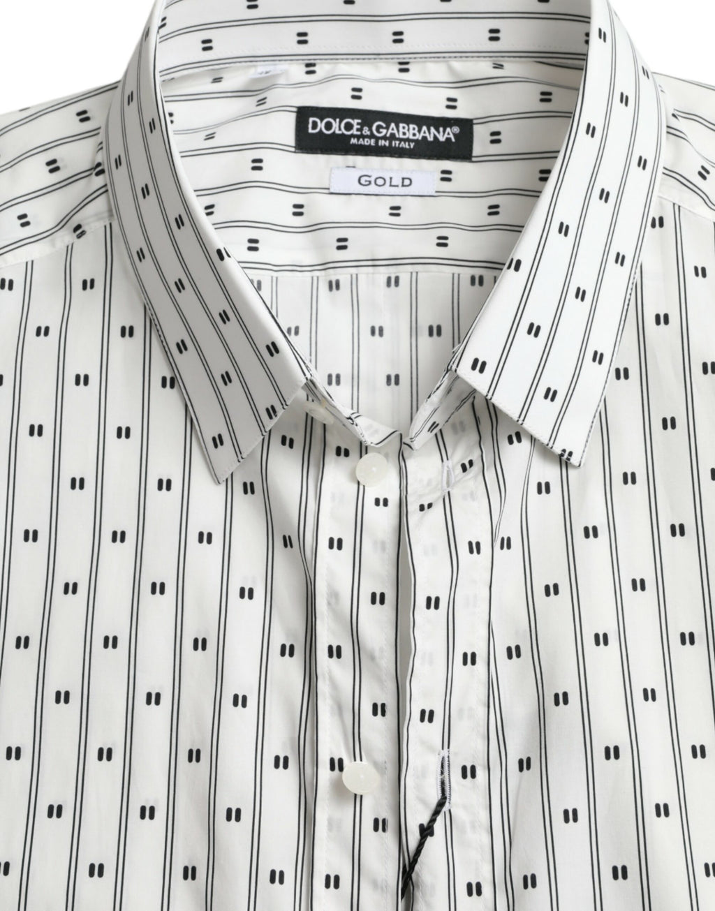 Dolce &amp; Gabbana White Patterned Men GOLD Formal Dress Shirt