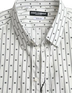 Dolce &amp; Gabbana White Patterned Men GOLD Formal Dress Shirt