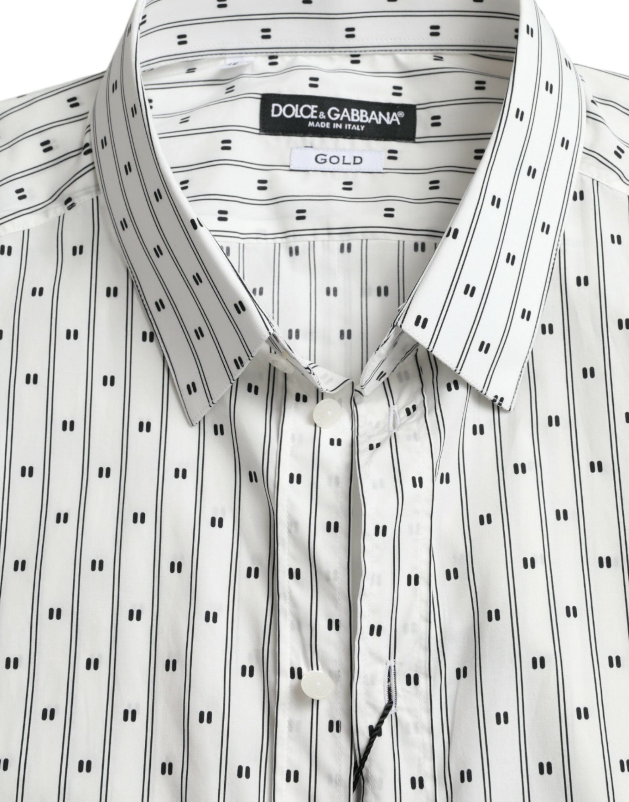 Dolce &amp; Gabbana White Patterned Men GOLD Formal Dress Shirt