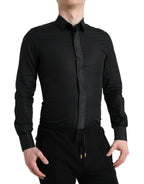 Dolce &amp; Gabbana Black Cotton Logo Formal GOLD Dress Shirt