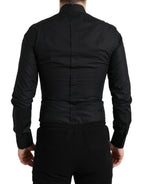 Dolce &amp; Gabbana Black Cotton Logo Formal GOLD Dress Shirt