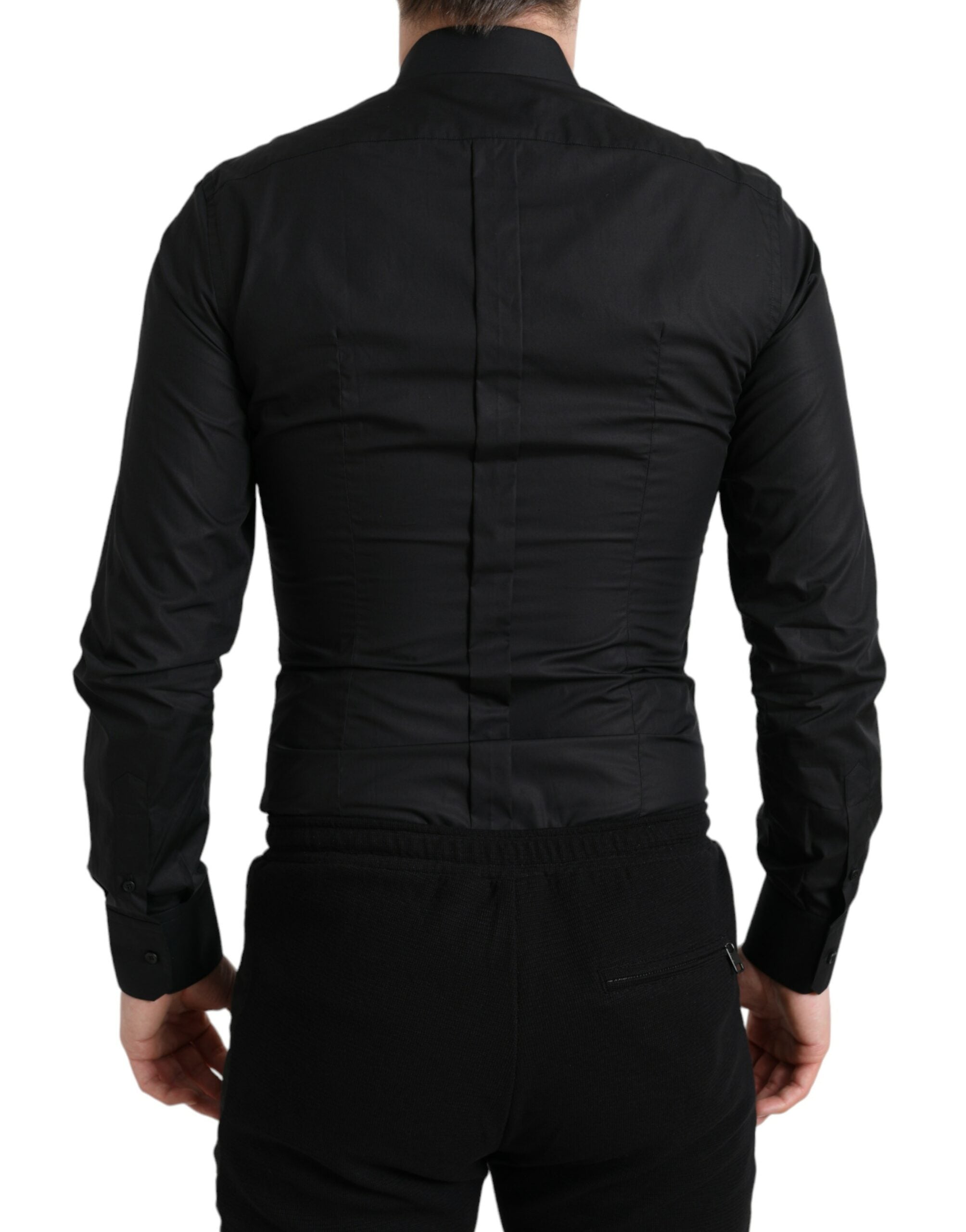 Dolce &amp; Gabbana Black Cotton Logo Formal GOLD Dress Shirt