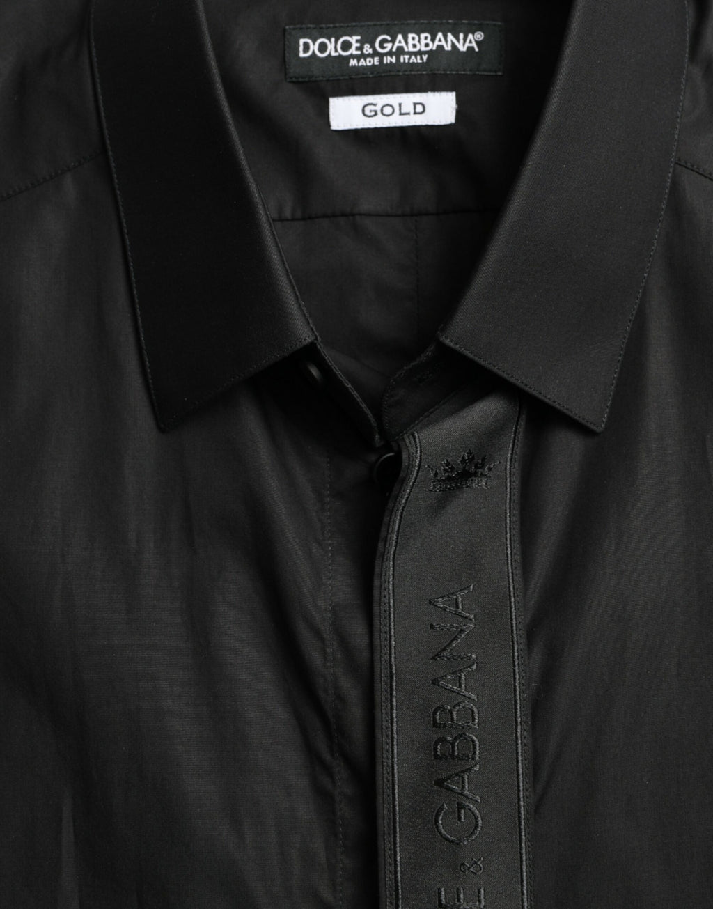 Dolce &amp; Gabbana Black Cotton Logo Formal GOLD Dress Shirt