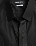Dolce &amp; Gabbana Black Cotton Logo Formal GOLD Dress Shirt