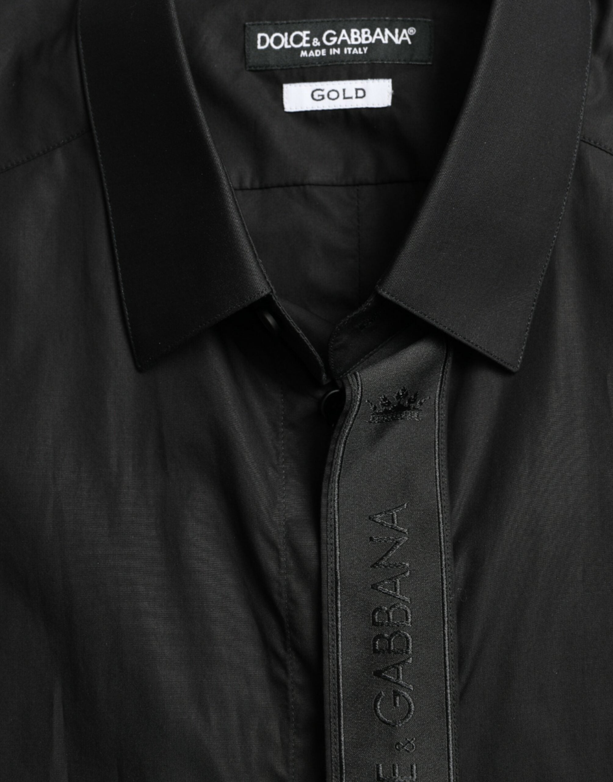 Dolce &amp; Gabbana Black Cotton Logo Formal GOLD Dress Shirt
