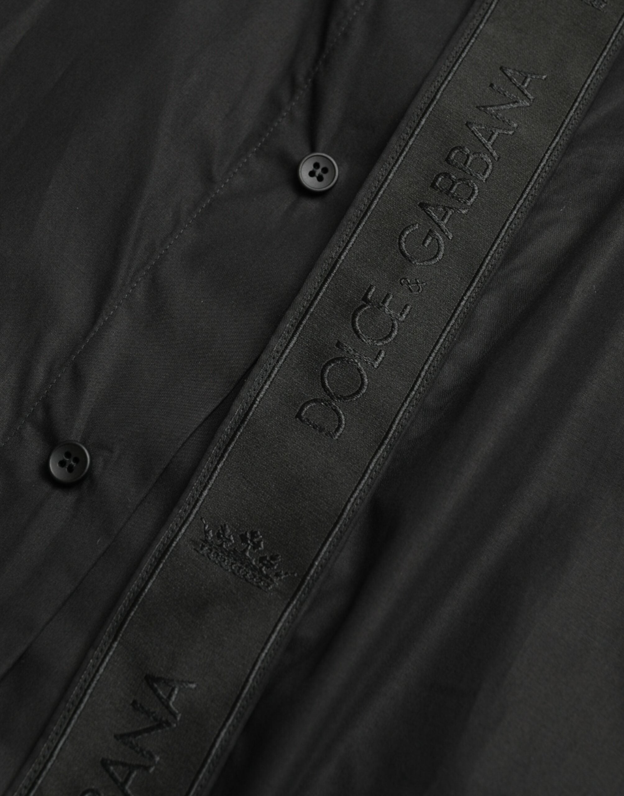 Dolce &amp; Gabbana Black Cotton Logo Formal GOLD Dress Shirt