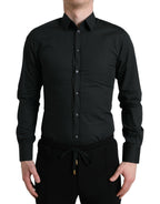 Dolce &amp; Gabbana Black Cotton Silk Formal GOLD Dress Shirt