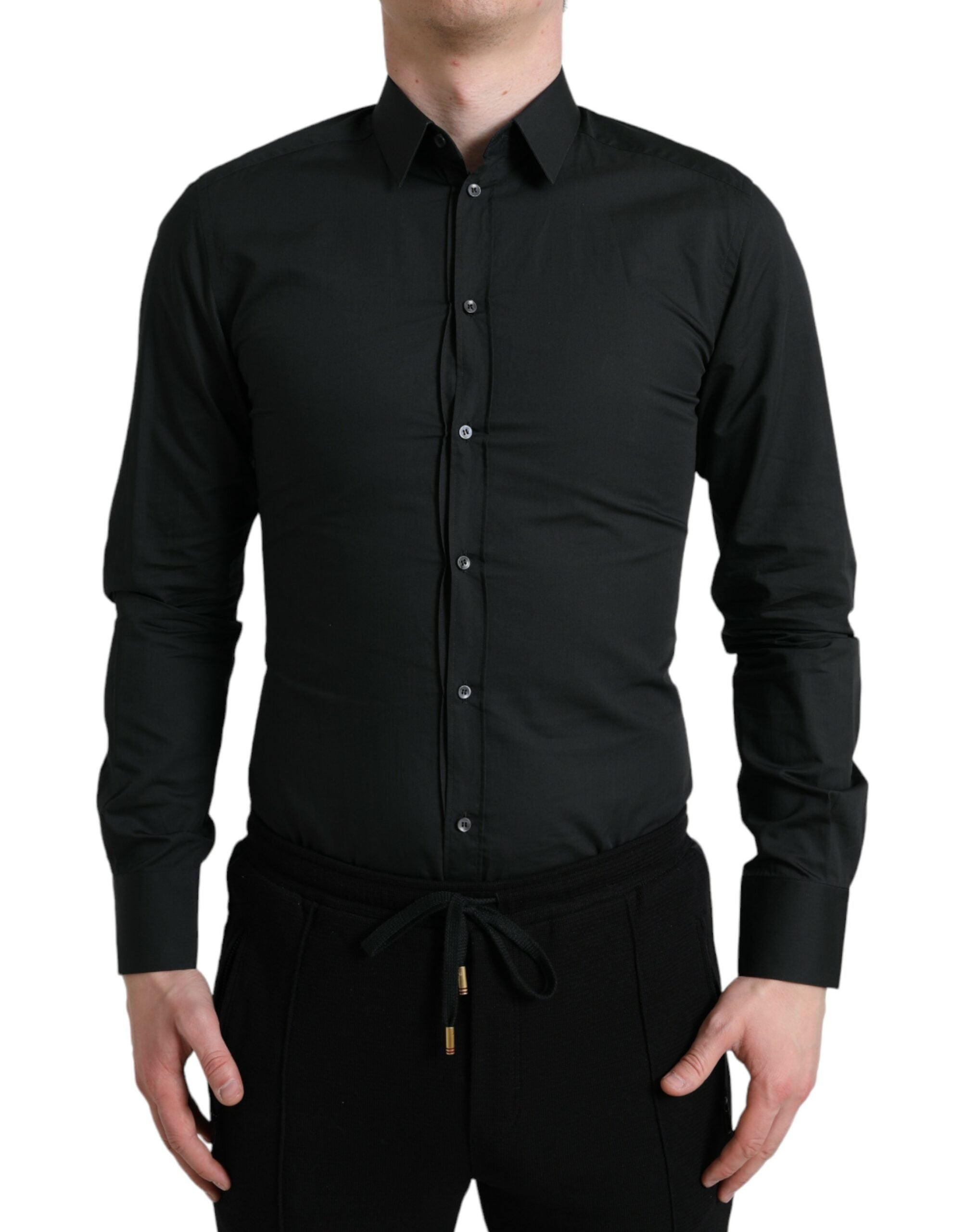 Dolce &amp; Gabbana Black Cotton Silk Formal GOLD Dress Shirt
