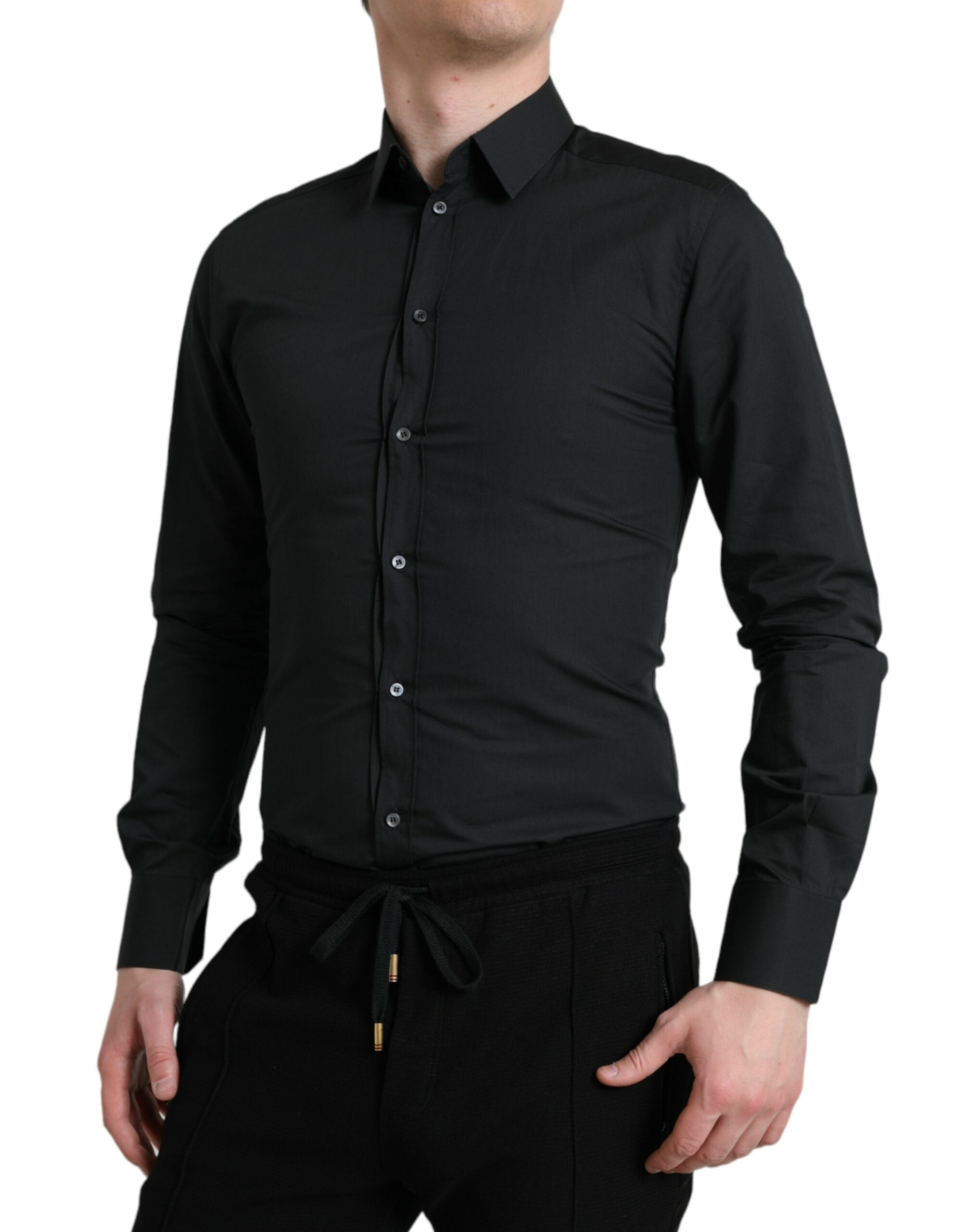 Dolce &amp; Gabbana Black Cotton Silk Formal GOLD Dress Shirt
