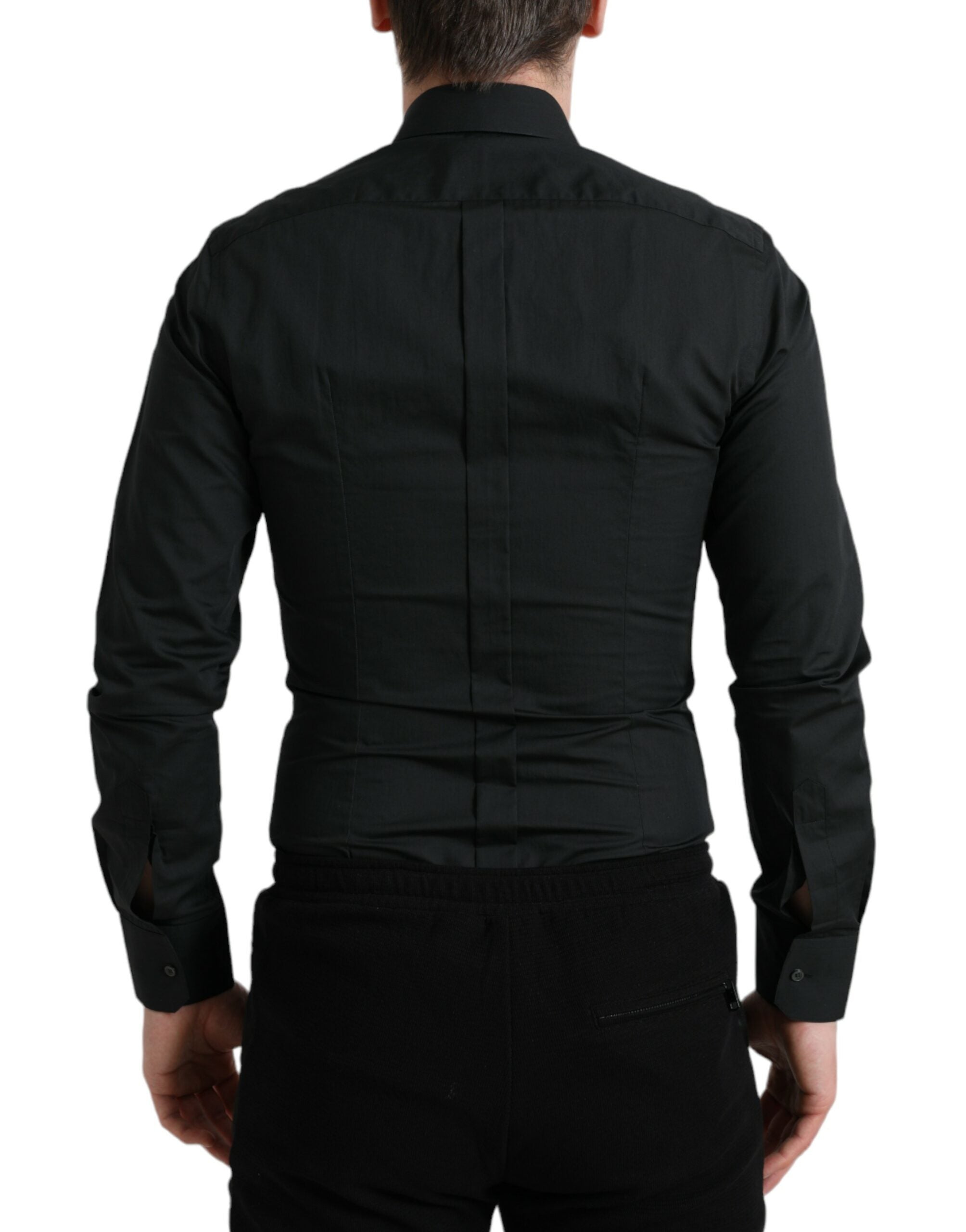 Dolce &amp; Gabbana Black Cotton Silk Formal GOLD Dress Shirt