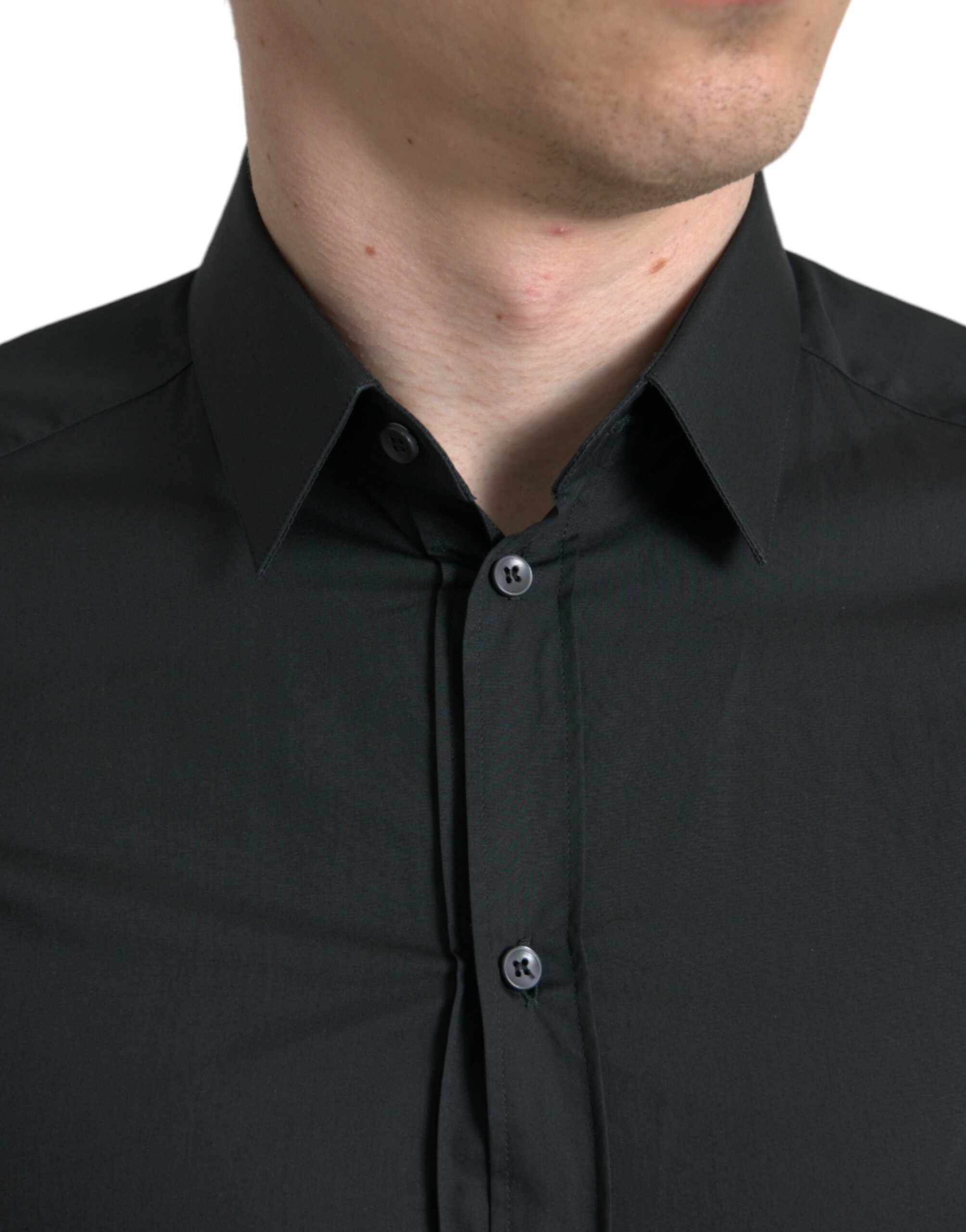 Dolce &amp; Gabbana Black Cotton Silk Formal GOLD Dress Shirt