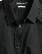 Dolce &amp; Gabbana Black Cotton Silk Formal GOLD Dress Shirt