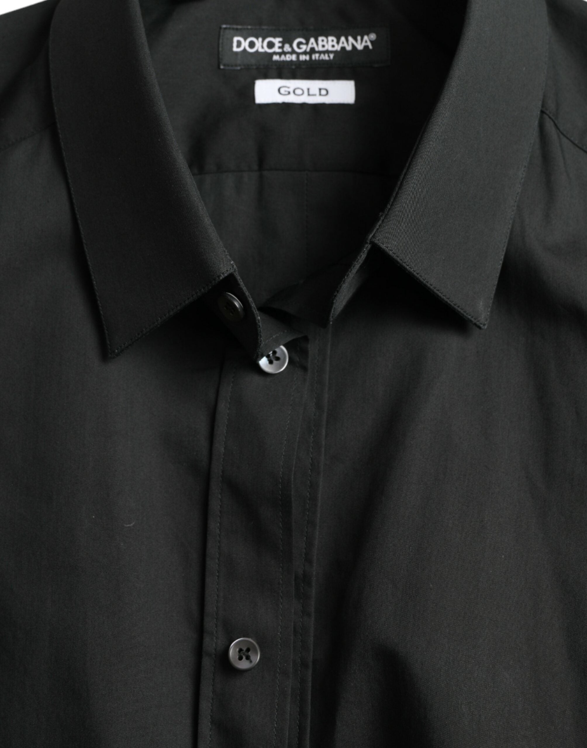 Dolce &amp; Gabbana Black Cotton Silk Formal GOLD Dress Shirt