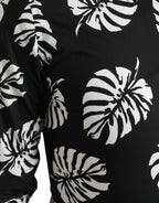 Dolce &amp; Gabbana Black Leaf Cotton Men Formal GOLD Dress Shirt