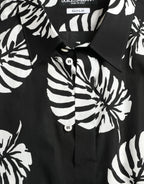 Dolce &amp; Gabbana Black Leaf Cotton Men Formal GOLD Dress Shirt