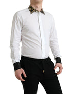 Dolce &amp; Gabbana White Cotton Jacquard Formal GOLD Dress Shirt