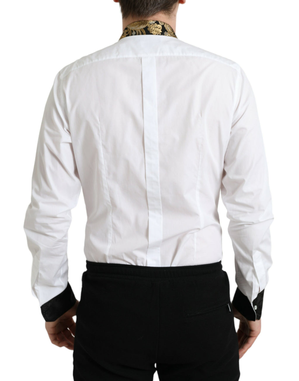 Dolce &amp; Gabbana White Cotton Jacquard Formal GOLD Dress Shirt