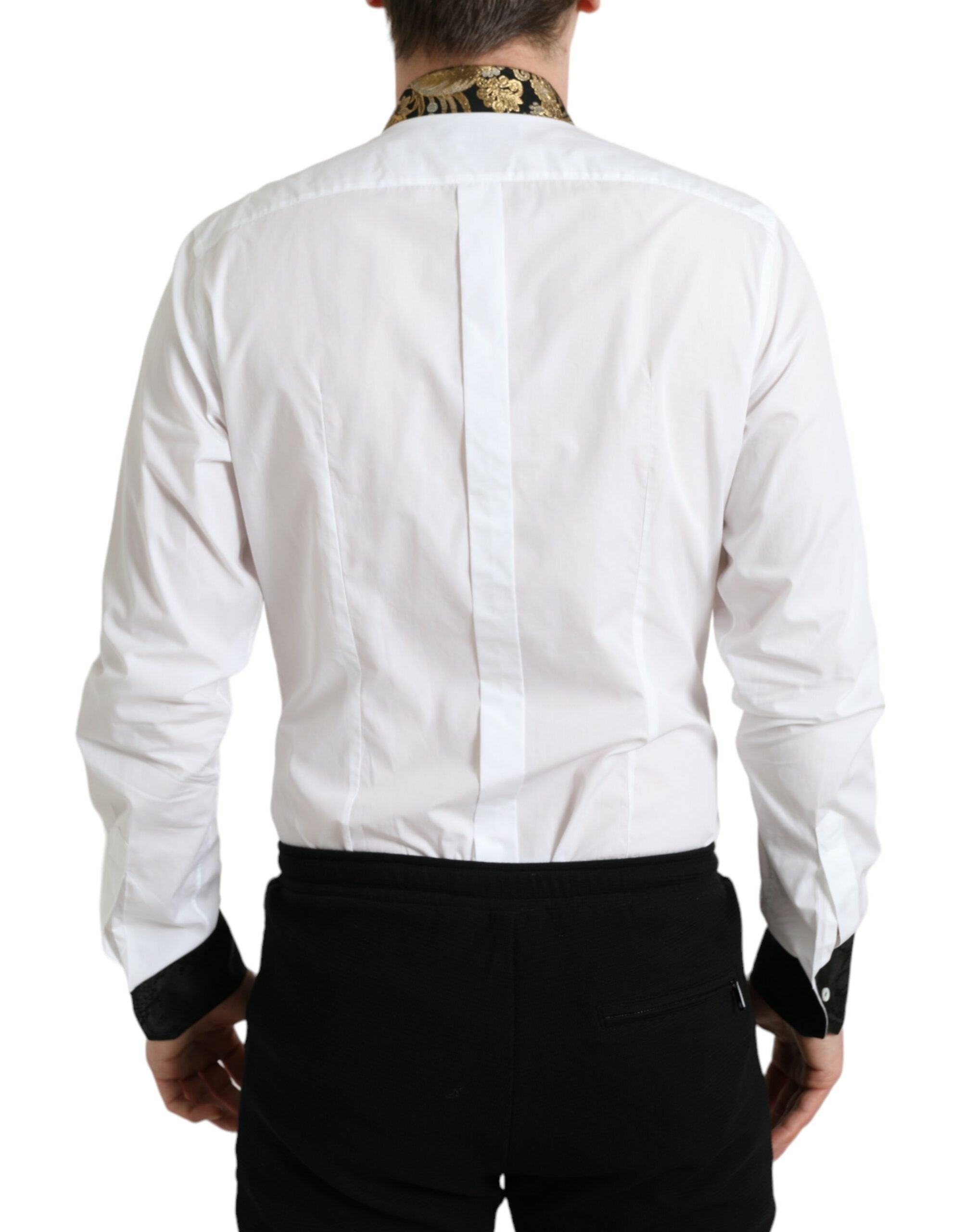 Dolce &amp; Gabbana White Cotton Jacquard Formal GOLD Dress Shirt