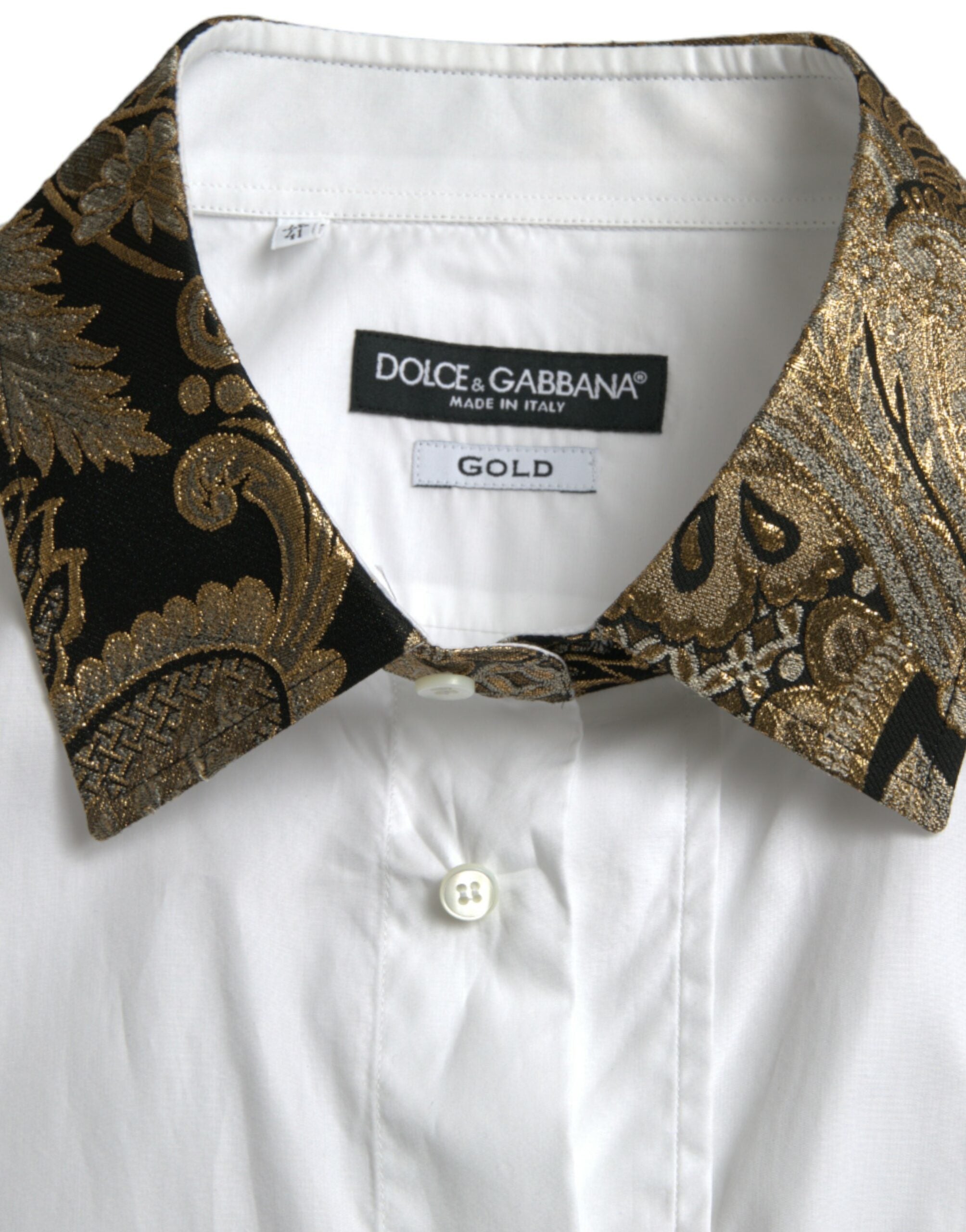 Dolce &amp; Gabbana White Cotton Jacquard Formal GOLD Dress Shirt