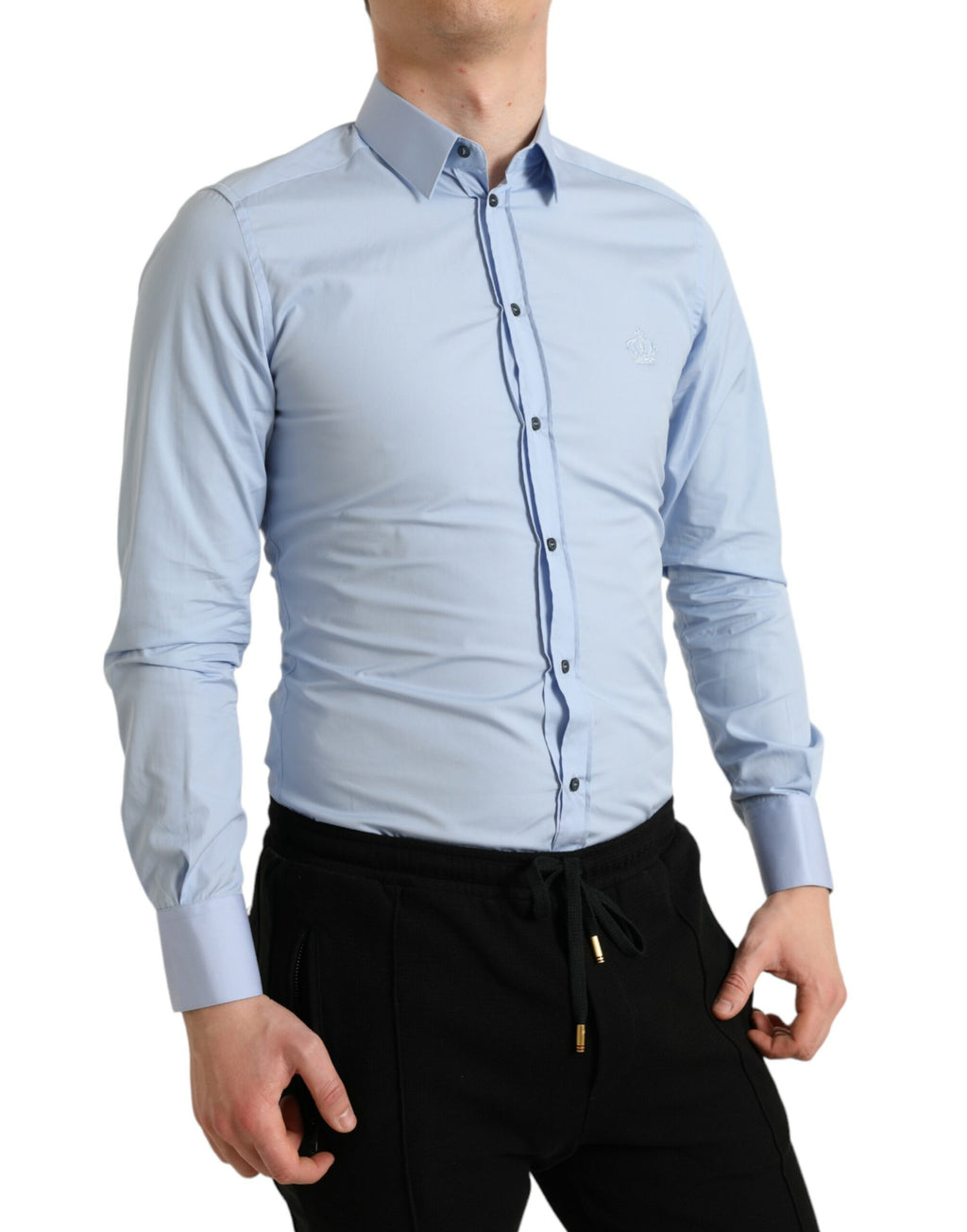 Dolce &amp; Gabbana Sky Blue Cotton Men Formal GOLD Dress Shirt
